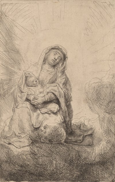 雲の中の聖母子、1641年。 作： Rembrandt van Rijn