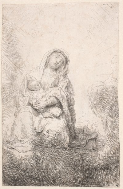 雲の中に浮かぶ聖母と幼子 作： Rembrandt van Rijn