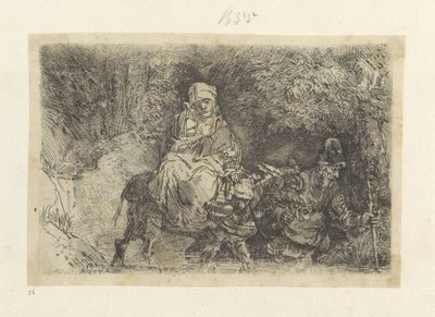 エジプトへの逃避：小川を渡る Requeil de quatre-vingt-cinq estampes originales (シリーズタイトル) 作： Rembrandt van Rijn