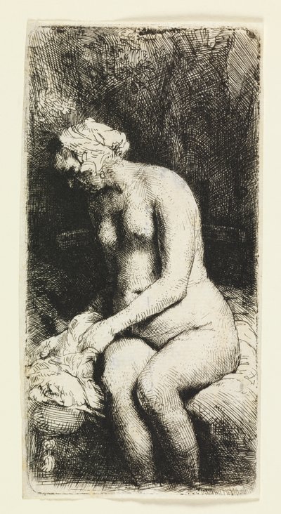 小川で足を洗う女 作： Rembrandt van Rijn