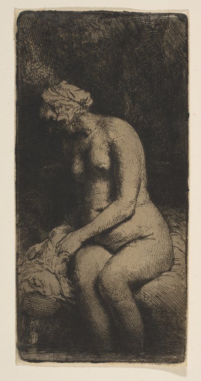 1658年、小川で足を洗う女。 作： Rembrandt van Rijn
