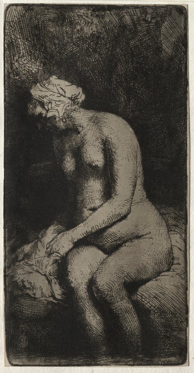 ブルックで足を洗う女性、1658年。 作： Rembrandt van Rijn