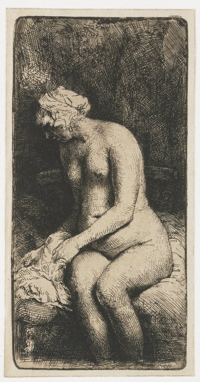 小川で足を洗う女性 小川で足を水浴びする女性 作： Rembrandt van Rijn