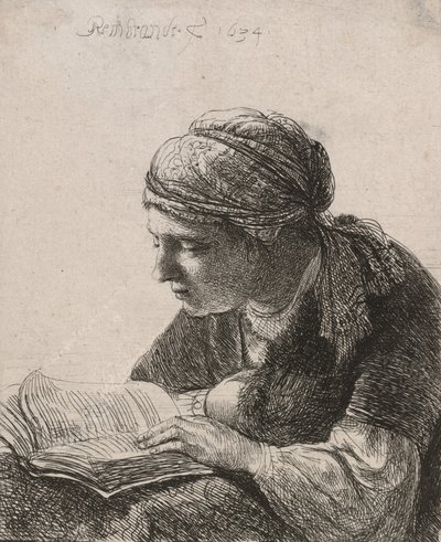 読む女、1634年。 作： Rembrandt van Rijn