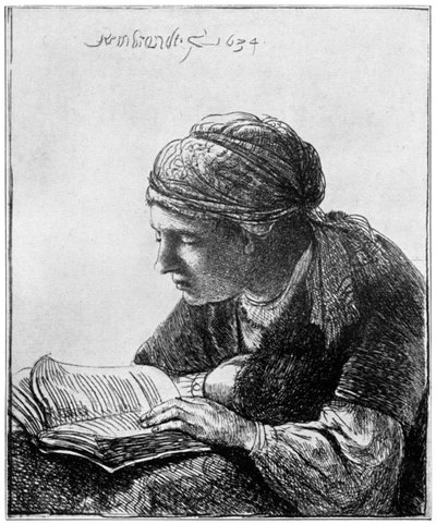 女性の読書、1634年、1912年。 作： Rembrandt van Rijn