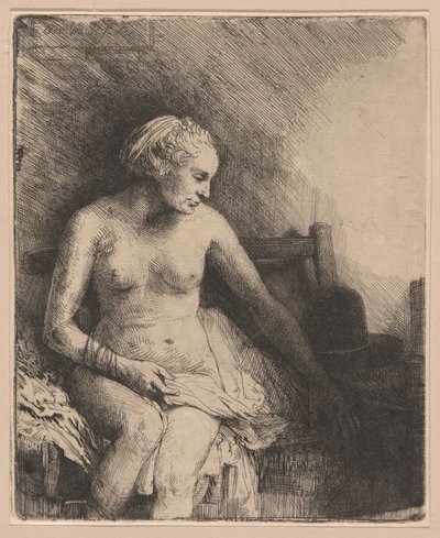 帽子をかぶったお風呂の女性 作： Rembrandt van Rijn