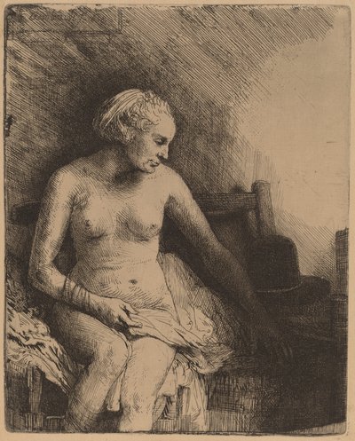 彼女の横に帽子をかぶったお風呂の女性 作： Rembrandt van Rijn