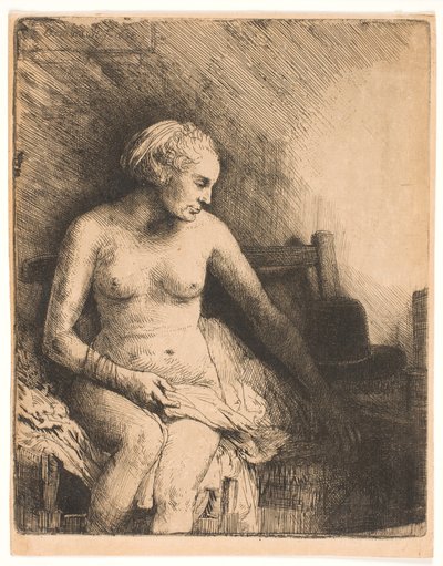 帽子をかぶったお風呂の女性 作： Rembrandt van Rijn
