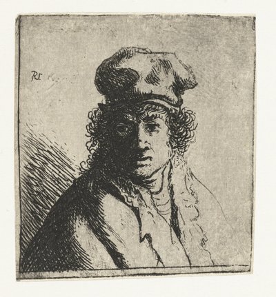 キャップの若い男: バスト 作： Rembrandt van Rijn