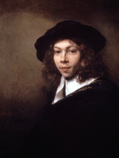 黒い帽子の若者、1666 作： Rembrandt van Rijn