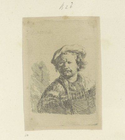 ベレー帽と装飾マントの自画像 Requeil de quatre-vingt-cinq estampes originales (シリーズタイトル) 作： Rembrandt van Rijn