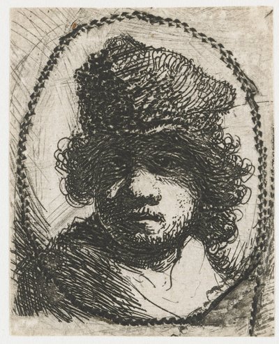 毛皮の帽子をかぶった自画像 作： Rembrandt van Rijn