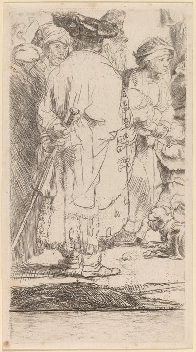 杖を持った男 (百ギルダー版画の断片) 作： Rembrandt van Rijn and William Baillie