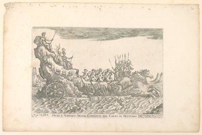 ヒクロとナウクレオアルゴン。 1608年のコジモ・デ・メディチの結婚式のお祝いのためのアルゴナウタイの船から、ネプチューンの戦車で行われた、プレート10 作： Remigio Cantagallina
