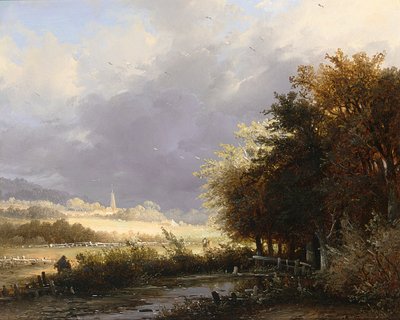 嵐が近づく田舎道を行く人影 作： Remigius Adrianus Haanen