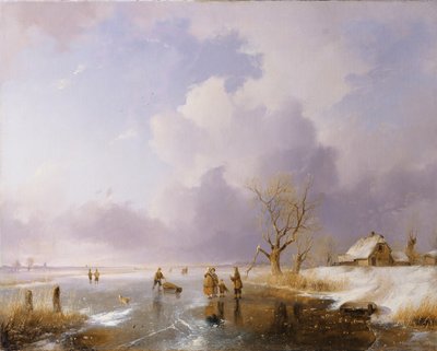 凍った運河のある風景、1842 作： Remigius Adrianus Haanen