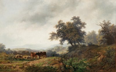 牛と牧夫のいる開けた風景 作： Remigius Adrianus Haanen