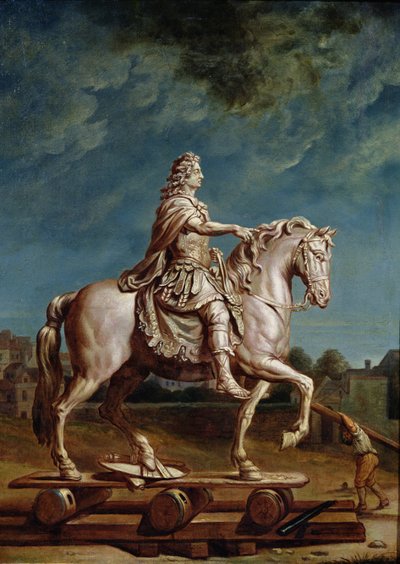 1669年後の1669年のカプチーヌ修道院のワークショップからのルイ14世の騎馬像の輸送 作： René Antoine Houasse