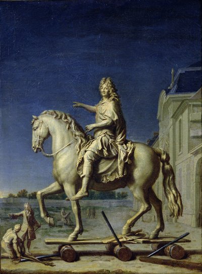 1669年後の1699年のルイ14世の騎馬像のヴァンドーム広場への輸送 作： René Antoine Houasse