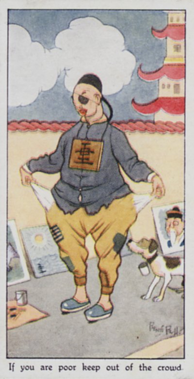東洋のことわざ：貧すれば鈍する（カラーリトグラフ 作： René Bull