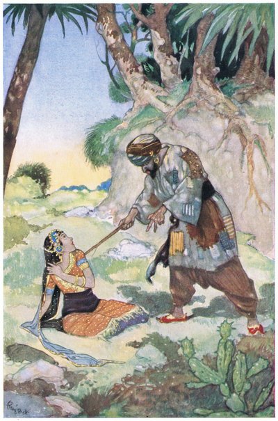 彼は彼女をひどく殴り始め、彼女は助けを求めて叫んだ、1930年代 作： René Bull