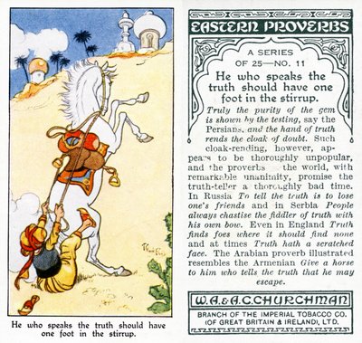 「真実を語る彼は、あぶみに片足を置くべきである」、1931年（498188も参照） 作： René Bull