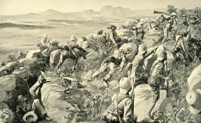 「レディースミスのレリーフ - フラングワネ ヒルのラスト ラッシュ」、1900 年。 作： René Bull