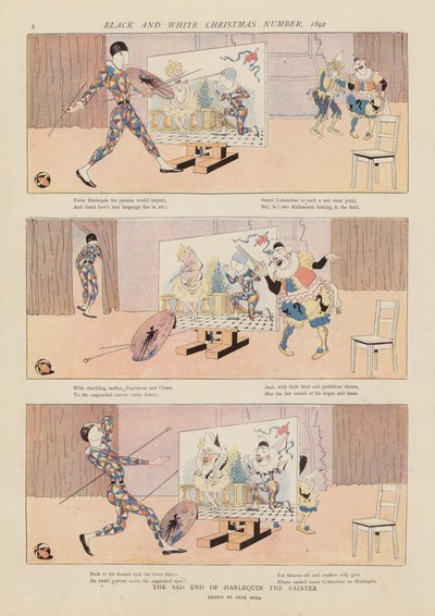 画家ハーレクインの悲しい最期（カラーリトグラフ） 作： René Bull