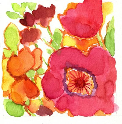 鮮やかな花のウォーターカラー 作： 