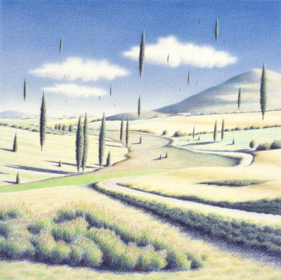 トスカーナの木, 2005 , 紙に色鉛筆画 作： Rene Boin