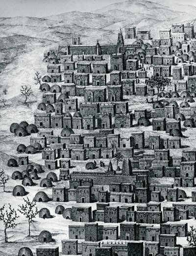 レネ・カイリー（1799-1838）が1824年から1828年の間に行った「Travels through Central Africa to Timbuctoo」のエングレーヴィング、マリのティンブクトゥの街の風景。 作： Rene Caillie
