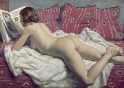 ピンクのディバンのヌード、1925年頃（キャンバスに油彩） 作： René François Xavier Prinet