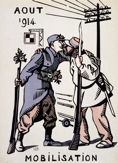 1914年8月、動員-Herman Paulの描いた絵、「Calendar of War」編。1916 作： Rene George Hermann Paul