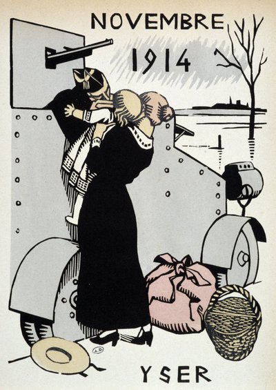 1914年11月のこと。イゼル、一座の離陸 - ハーマン・ポールが描いた「戦争のカレンダー」（1916年版）に掲載 作： Rene George Hermann Paul