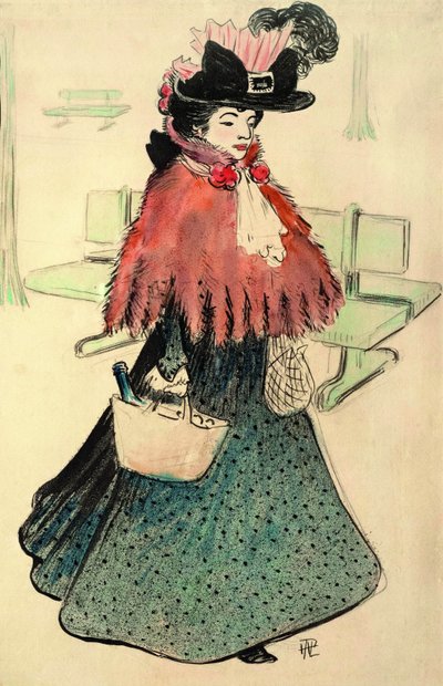 美しいユダヤ人は買い物に行きます。 Le Rire誌、1896年。 作： Rene Georges Hermann Paul