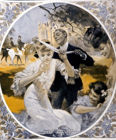 庭の遊び：ハコベのゲームの準備、世紀の初め。イラスト：Rene Lelong（1871-1933 作： Rene Lelong