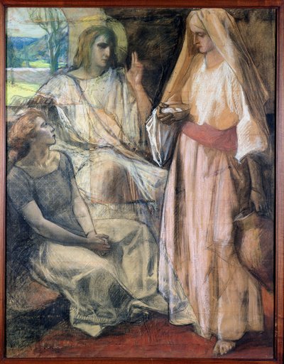 マーサとマリアの家のキリスト、1924年（紙にパステル） 作： Rene Marie Castaing