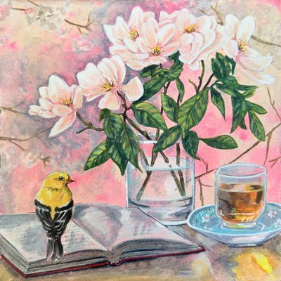 ゴールドフィンチ・リーディング・コーナー 作： Renee Machan Cottagecore Artist