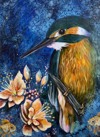 神秘的なカワセミの花 作： Renee Machan Cottagecore Artist