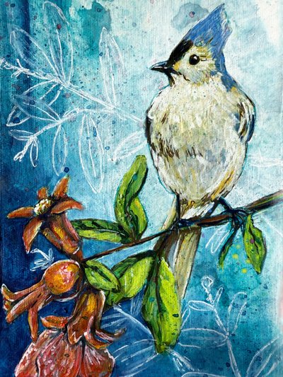 エナガ ザクロ 作： Renee Machan Cottagecore Artist