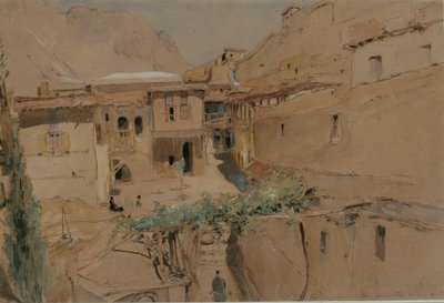 シナイ山修道院の内部、1841年（トイレ、ペン、ガッシュ紙） 作： Rev. Edward Thomas Daniell