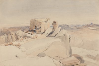 マウントシナイ山またはジェベルムーサの頂上、1840年（WC、黒鉛、ベージュの織り紙のボディカラー） 作： Rev. Edward Thomas Daniell