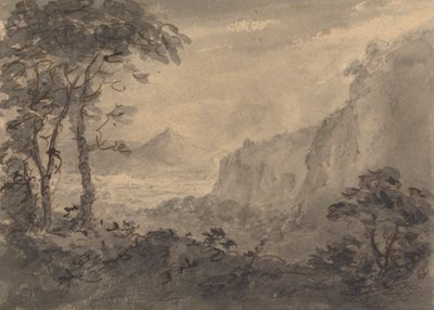 木々のある山岳風景 - 右に高い岩山 作： Rev. William Gilpin