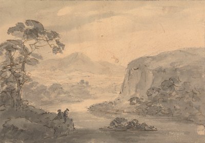 Paisagem montanhosa com duas figuras com vista para um lago 作： Rev. William Gilpin