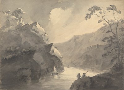 曲がりくねった川と城のある山岳風景 作： Rev. William Gilpin