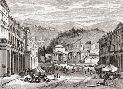 19世紀後半のイタリア、トリノの通り。1890年頃に出版されたサミュエル・マニング師によるイタリアの写真より。 作： Reverend Samuel Manning