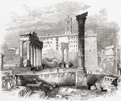 19世紀後半のイタリア、ローマ、議事堂を望むフォロ・ロマーノにて。1890年頃に出版されたサミュエル・マニング師によるイタリアの写真より。 作： Reverend Samuel Manning