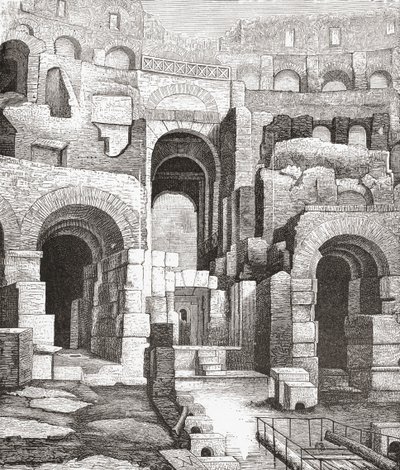 1874年の発掘以来、イタリア、ローマのコロッセオ内部。1890年頃に出版されたサミュエル・マニング師によるイタリアの写真より。 作： Reverend Samuel Manning