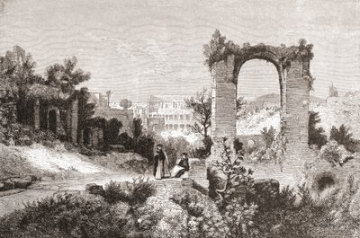 世紀後半のイタリア、ローマ、アヴェンティーノの丘からのパラティーノ。1890年頃に出版されたサミュエル・マニング師によるイタリアの写真より。 作： Reverend Samuel Manning