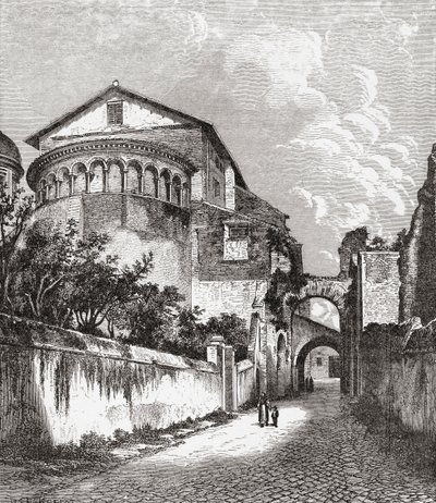 19世紀後半のイタリア、ローマ、セリアンの丘のサンティ・ジョヴァンニ・エ・パオロ教会。1890年頃に出版されたサミュエル・マニング師によるイタリアの写真より。 作： Reverend Samuel Manning